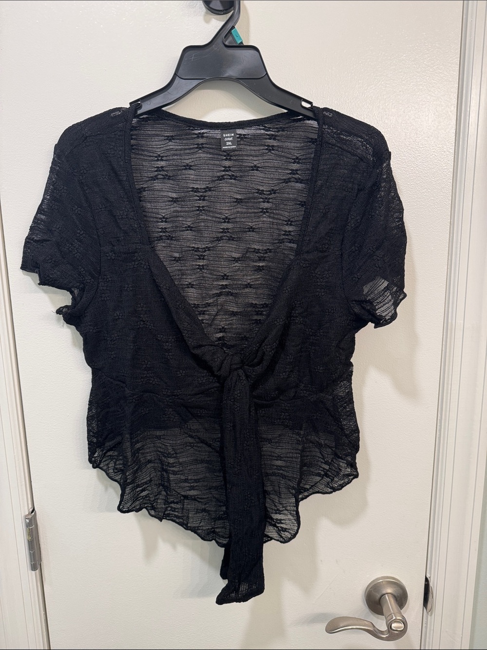 SHEIN Black Sheer Tie-Front Camisole Top